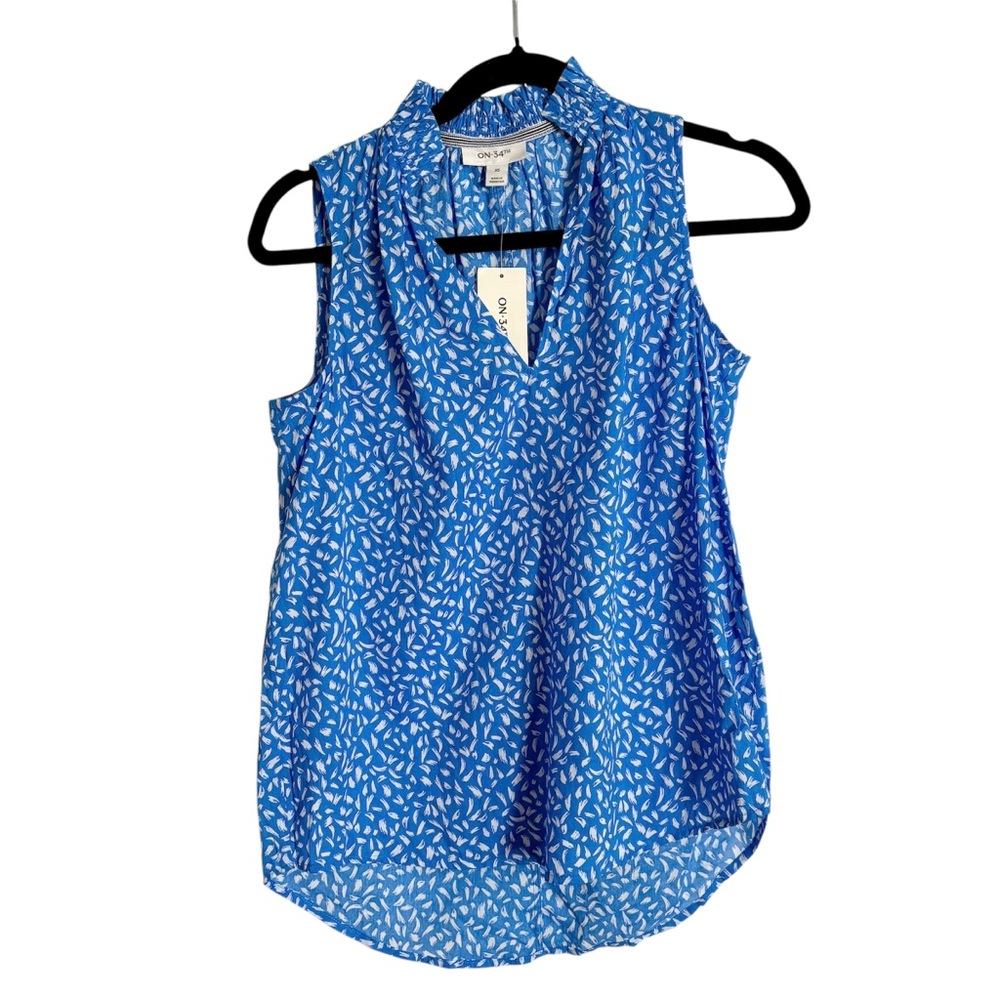 On 34th Blue Patterned Sleeveless Blouse